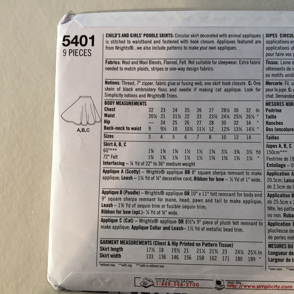 Simplicity 5401 uncut child’s and girls’ Poodle Skirts (7-14) - Picture 4 of 11